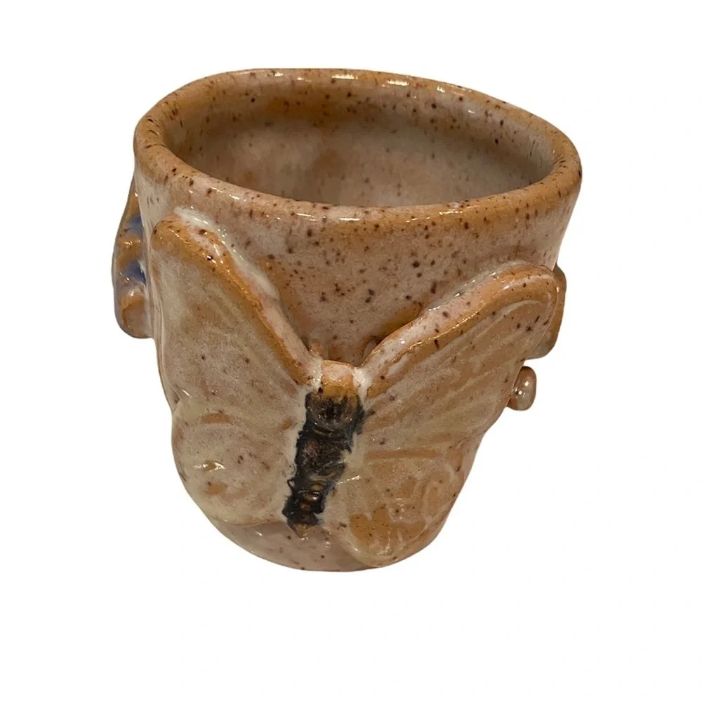 Hand-Made Pottery 3D Butterfly Mug Cup Signed: Sage